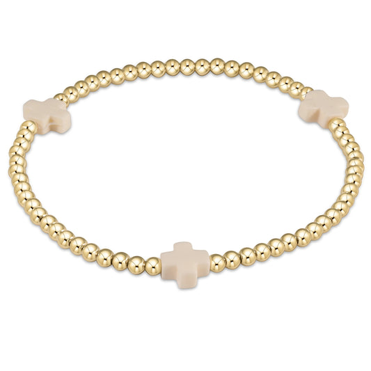 Signature Gold Pattern Cross and 3mm Beaded Bracelet