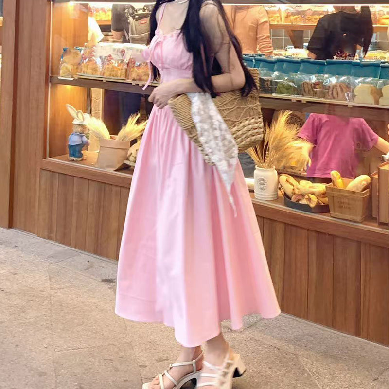 Sweet Square-Neck Strappy Fitted-Waist Dress