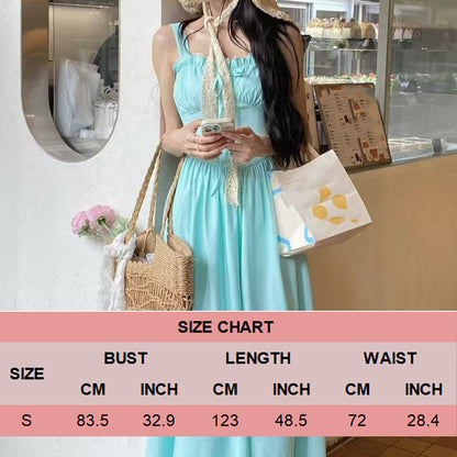 Sweet Square-Neck Strappy Fitted-Waist Dress